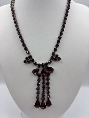 Elegant Vintage Purple Crystal Fringe Necklace JP463
